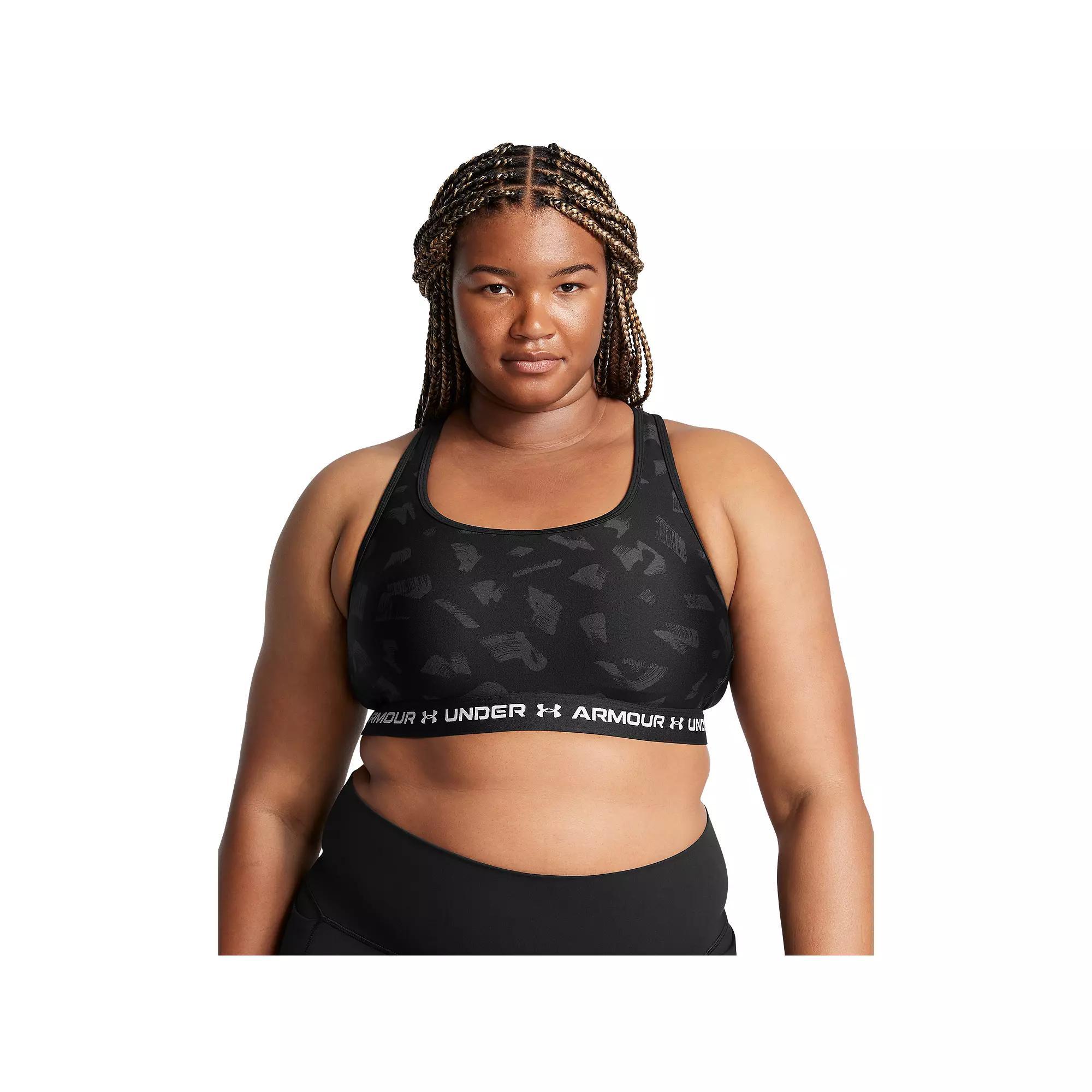 Plus Size Under Armour Crossback Mid Print Bra, Women's, Size: 1XL, Black Black Product Image