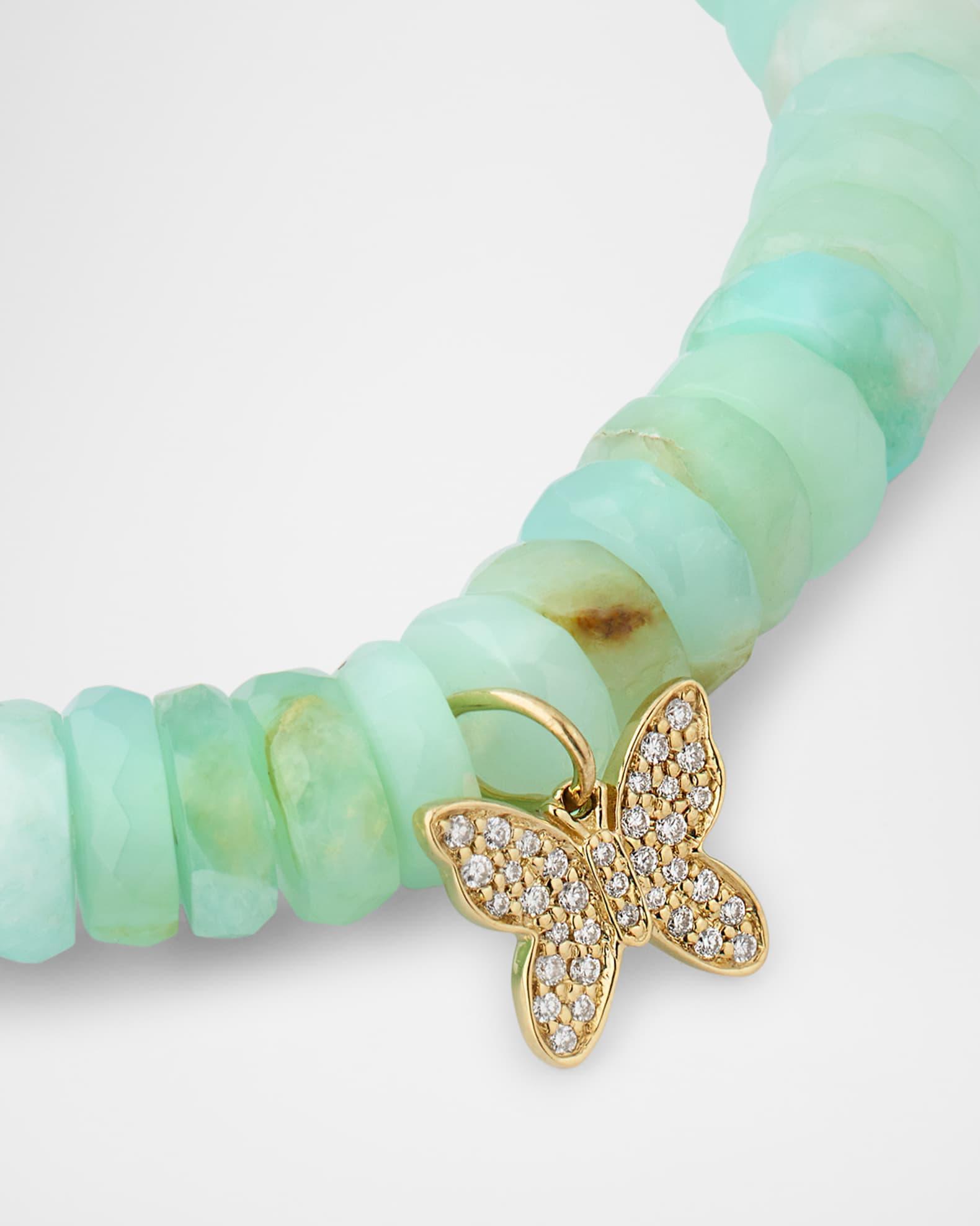 14K Gold Diamond Pave Butterfly Charm Peruvian Opal Beaded Bracelet Product Image