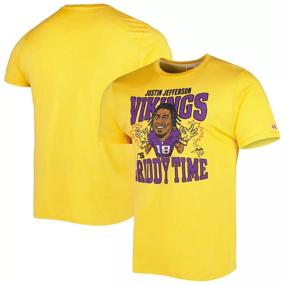 Men's Homage Justin Jefferson Gold Minnesota Vikings Caricature Player Tri-Blend T-Shirt, Size: Large Product Image