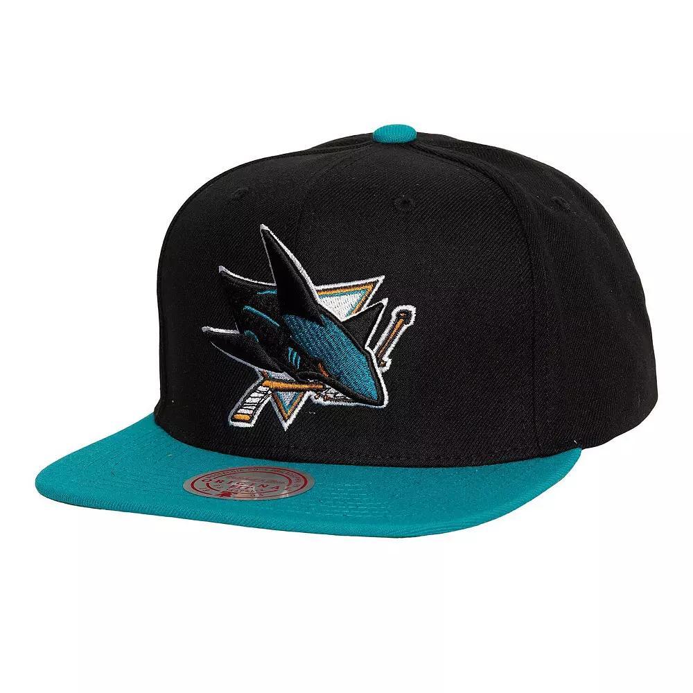 Men's Mitchell & Ness Black/Teal San Jose Sharks Core Team Ground 2.0 Snapback Hat, Sks Black Product Image