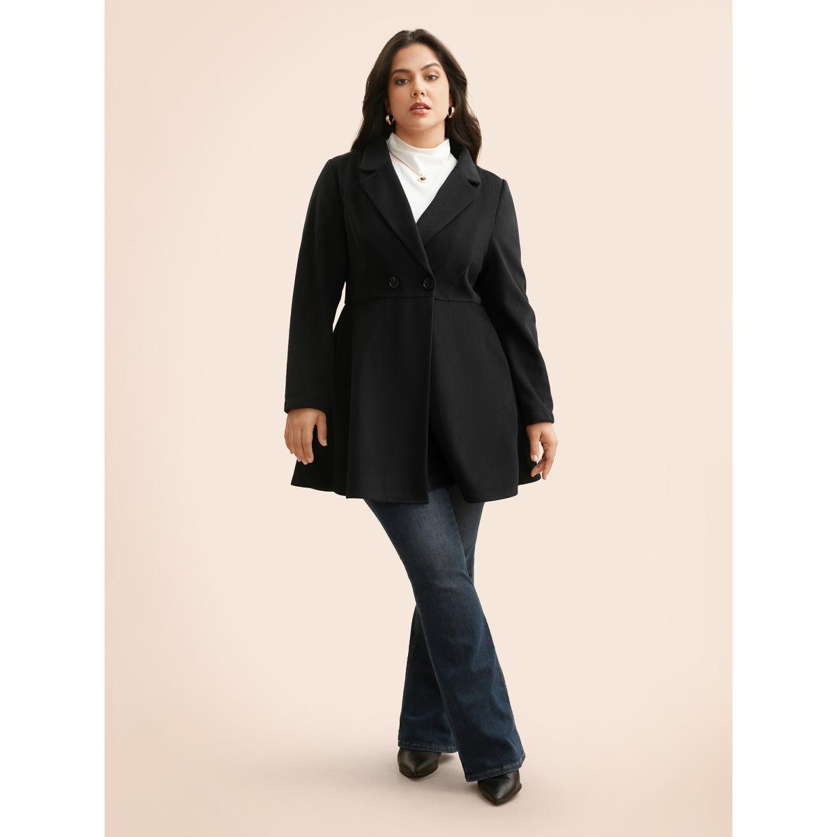Plus Size Suit Collar Button Up Slightly Stretchy Jacket Women Black Button Bodycon Side seam pocket Everyday Jackets BloomChic 14-16/1X Product Image