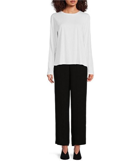Eileen Fisher Petite Size Silk Straight Leg Pull-On Ankle Pants Product Image