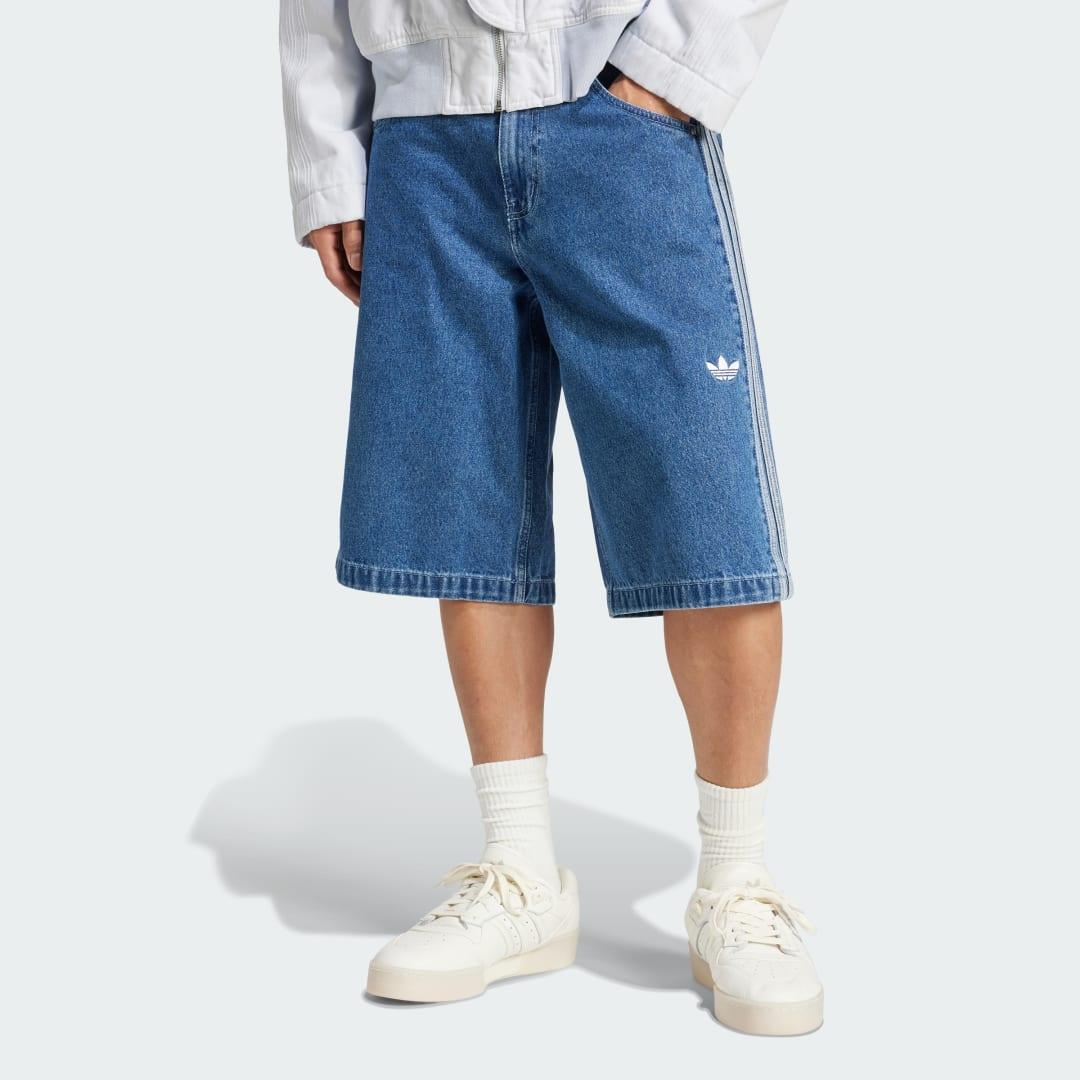 adidas Adicolor Denim Firebird Shorts Medium Blue Denim 36 Mens Product Image