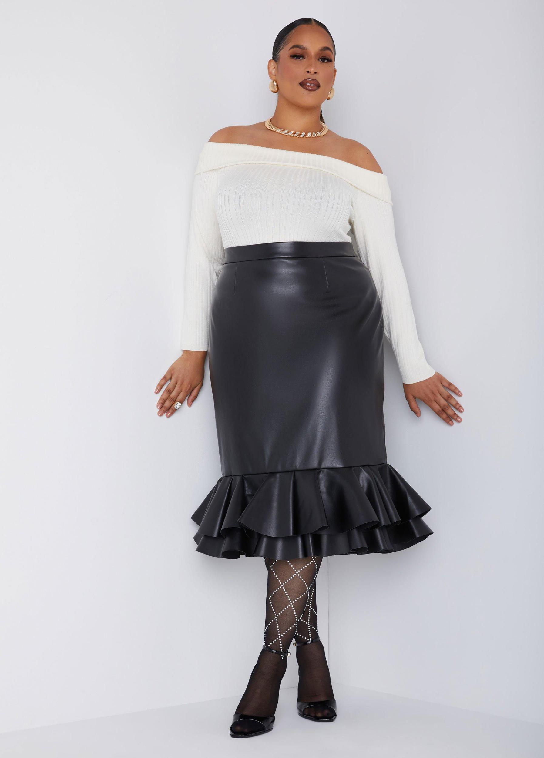 Plus Size Flounced Faux Leather Skirt Ashley Stewart Product Image