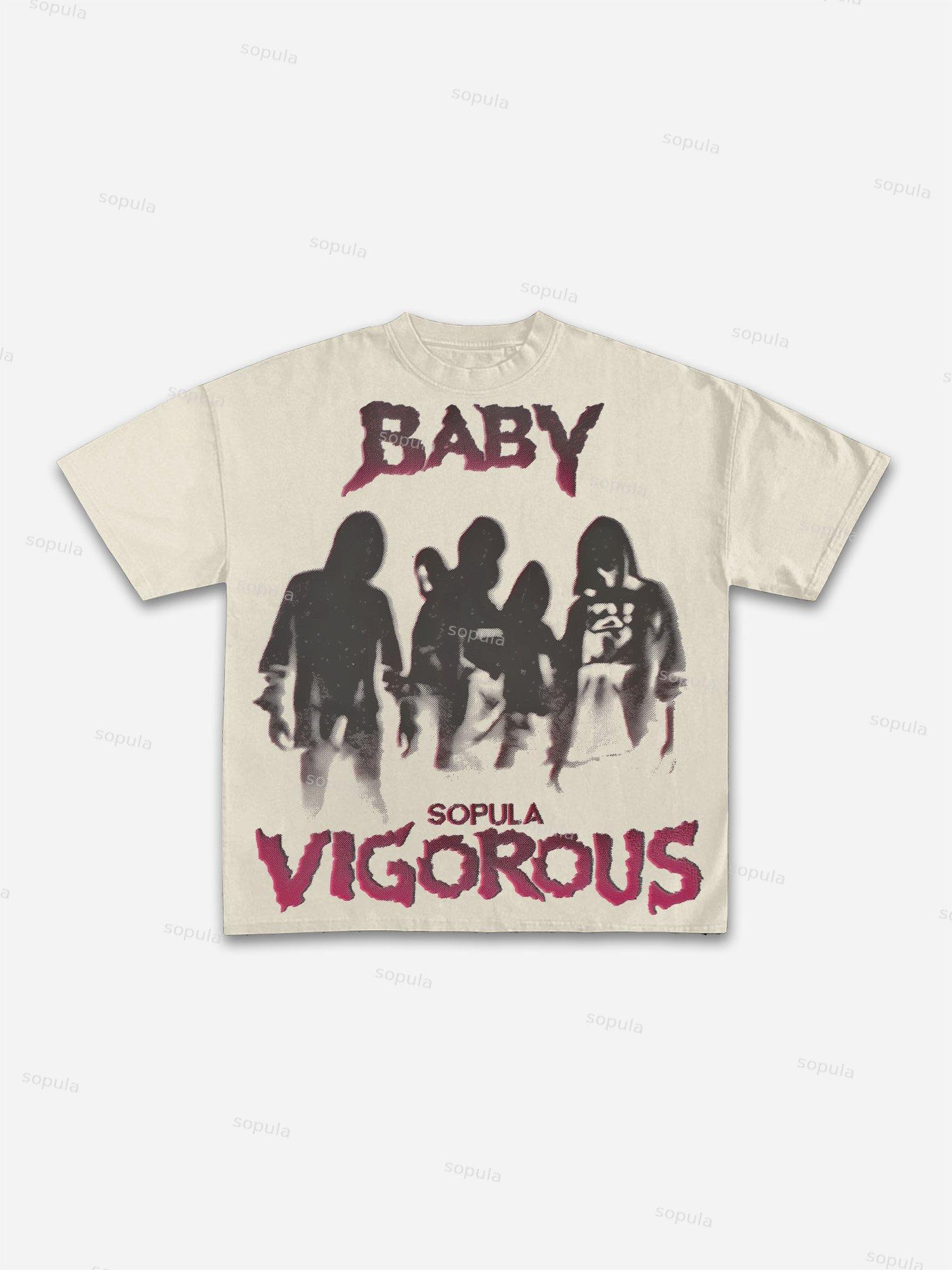 Sopula Retro Virtual Shadow Graphics Cotton T-shirt Product Image