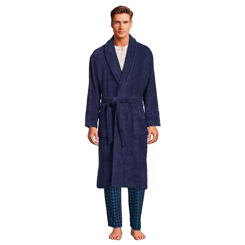 Men's Lands' End Calf-Length Turkish Terry Robe, Size: Medium, Soft Blue Haze Product Image