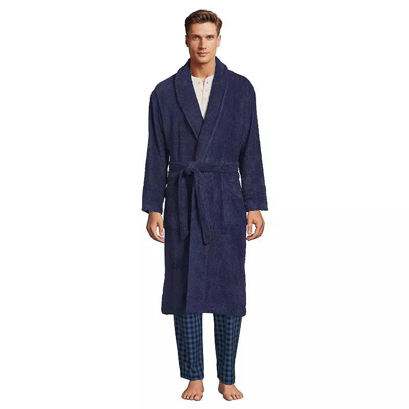 Men's Lands' End Calf-Length Turkish Terry Robe, Size: Medium, Soft Blue Haze Product Image