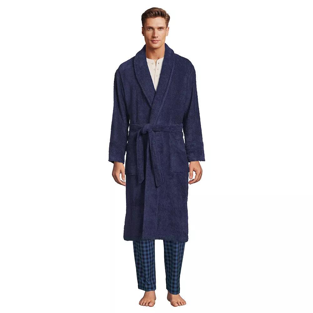 Men's Lands' End Calf-Length Turkish Terry Robe, Size: Medium, Soft Blue Haze Product Image