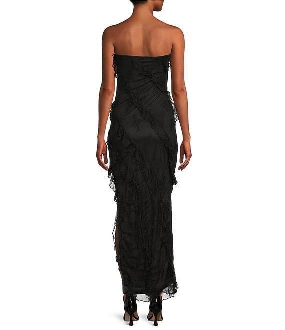 Allison & Kelly Strapless Lace Asymmetric Ruffle Midi Dress Product Image