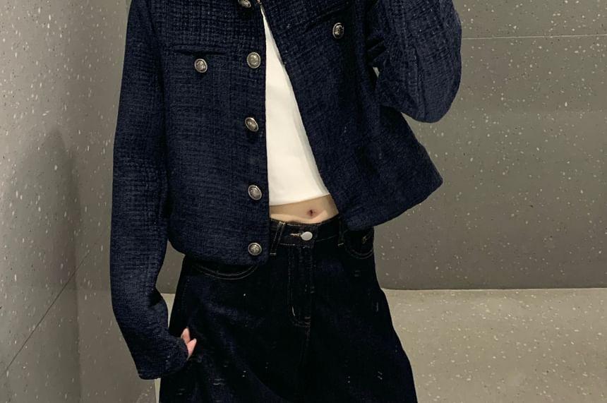 Round Neck Tweed Button Jacket Product Image