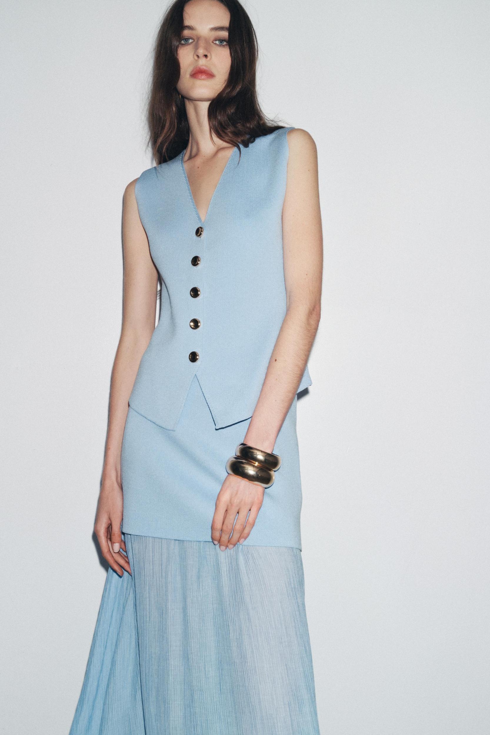 MIXED PLEATED KNIT SKIRT Product Image