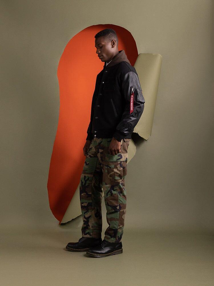 FAUX LEATHER MA-1 VARSITY BOMBER JACKET Product Image