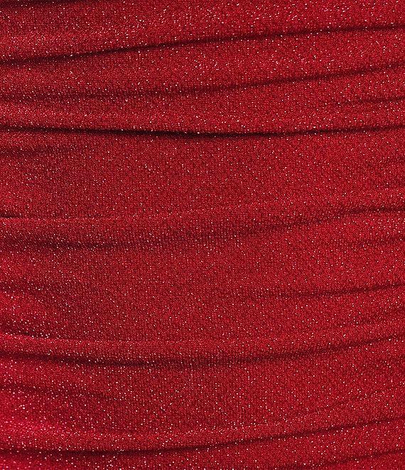 Jump Spaghetti-Strap Square Neck Ruched Glitter Knit Bodycon Dress Product Image