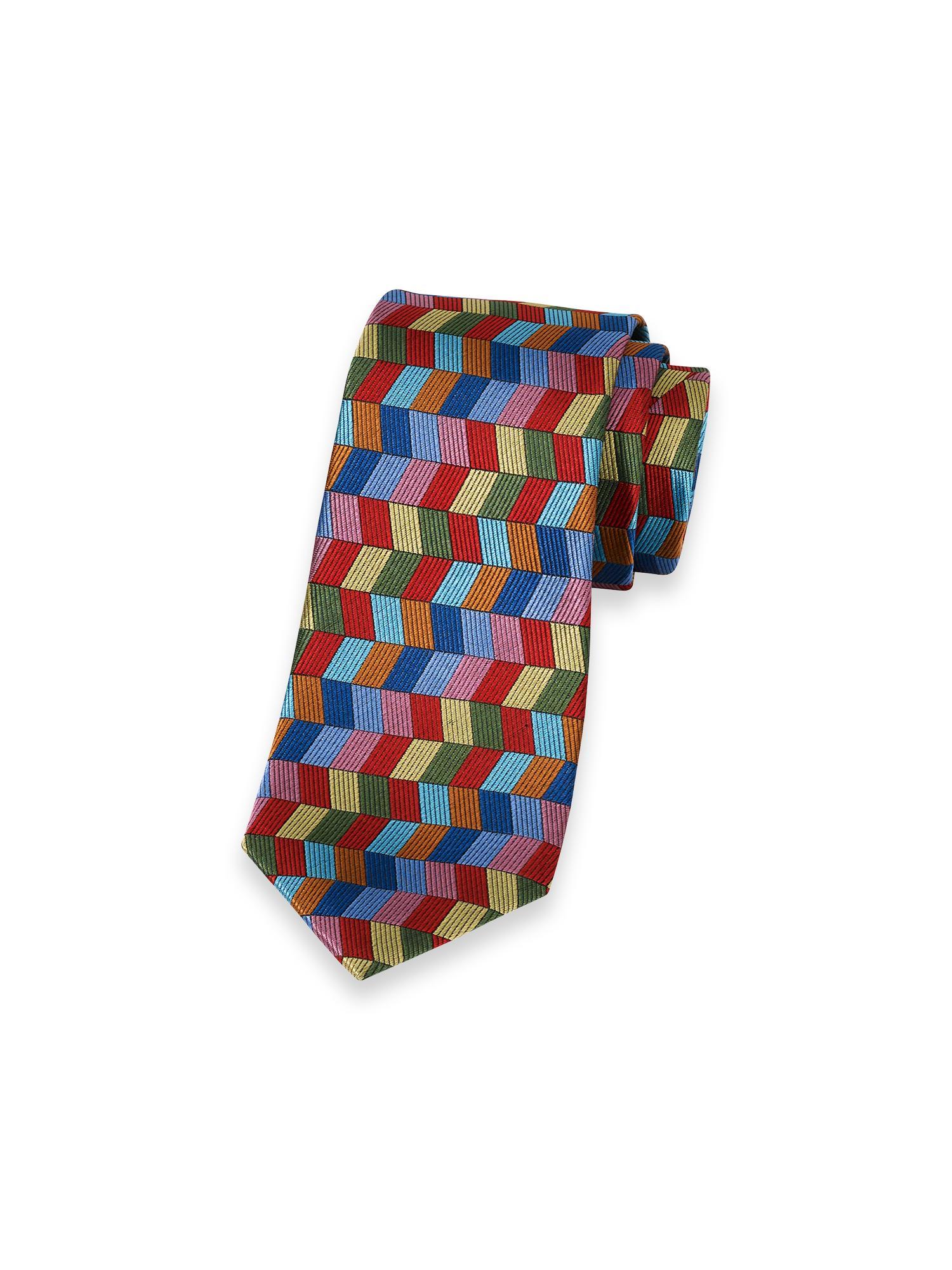 Geometric Woven Silk Tie - Red Multi Product Image