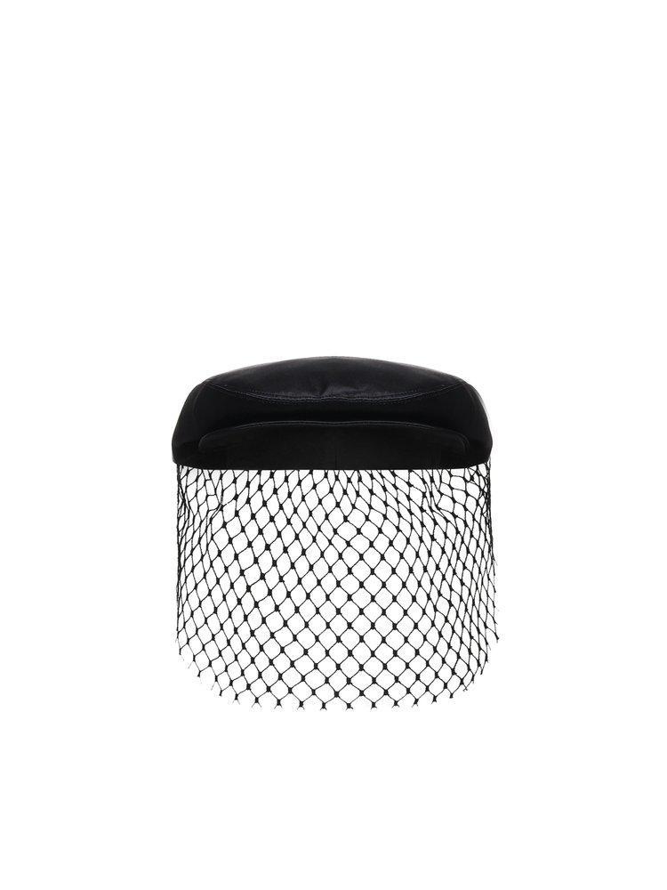 DOLCE & GABBANA Veil Detailed Satin Flat Cap In Black Product Image