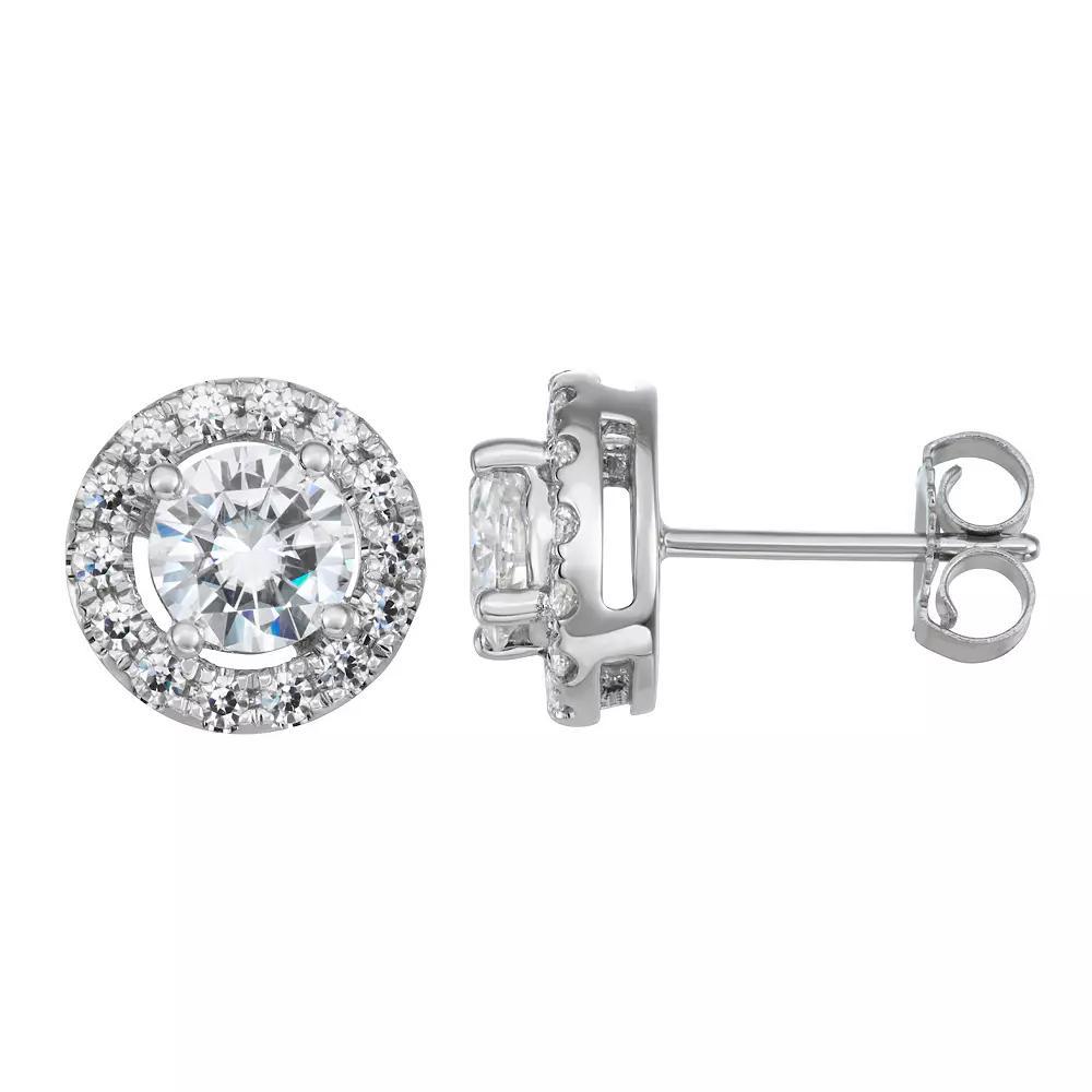 Charles & Colvard 14k White Gold 1 1/4 Carat T.W. Lab-Created Moissanite Halo Stud Earrings, Women's Product Image