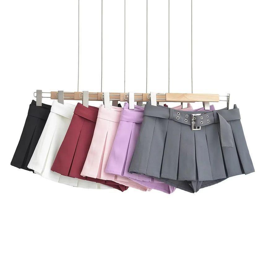 Low Rise Plain Pleated Skort Product Image