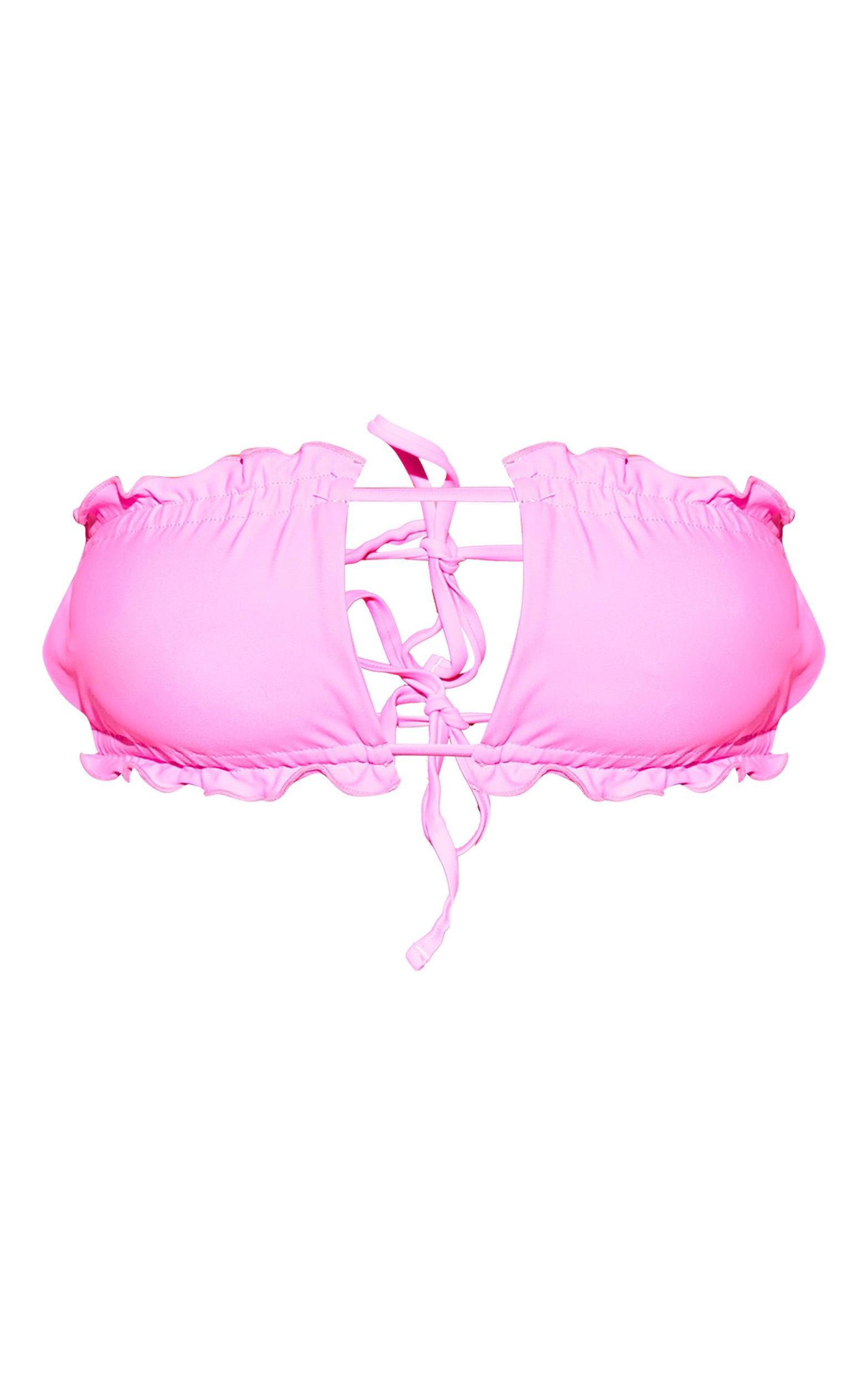Hot Pink Frill Edge Detail Bandeau Bikini Top Product Image