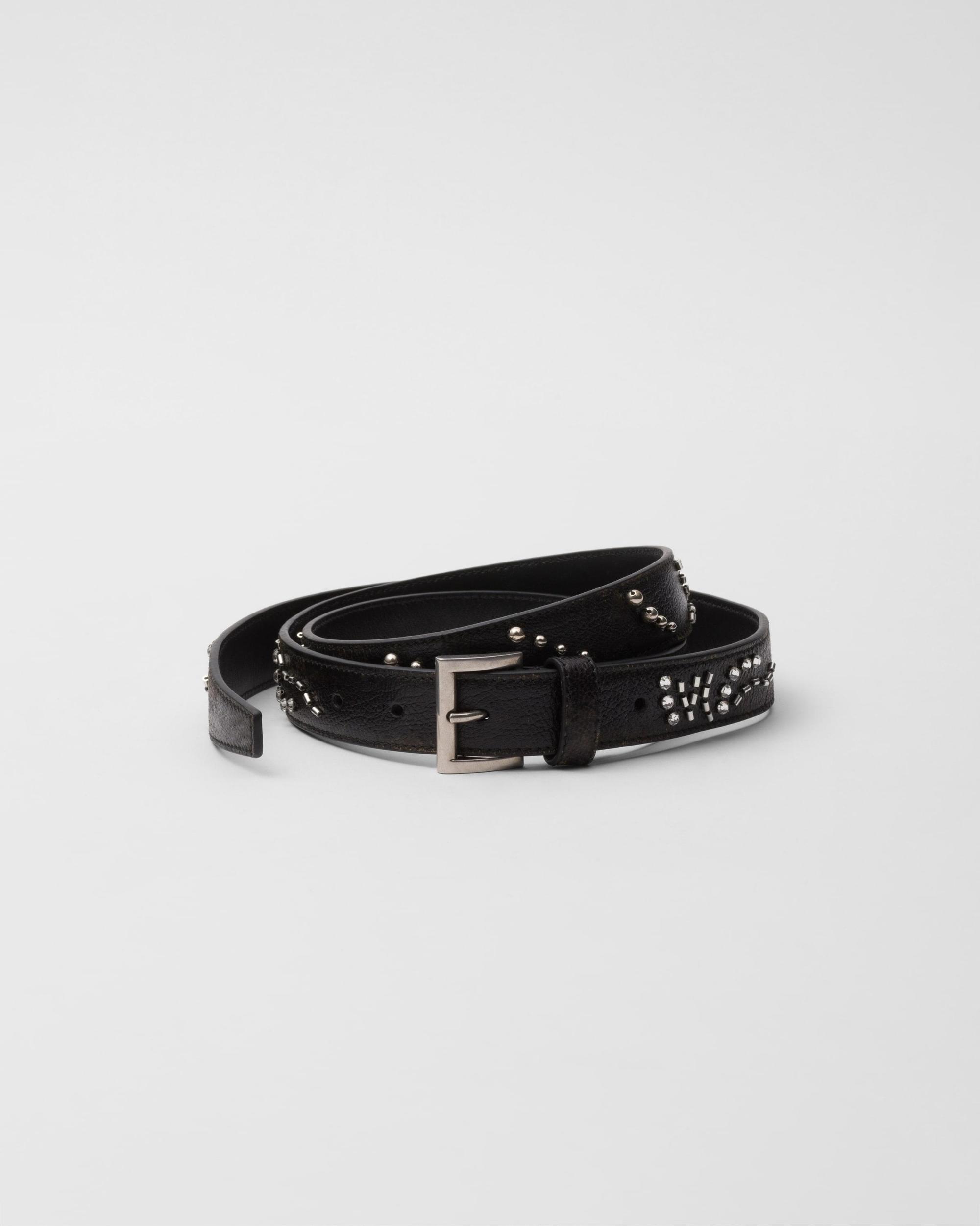 PRADA Antiqued Crystal-embellished Leather Belt In Black Product Image