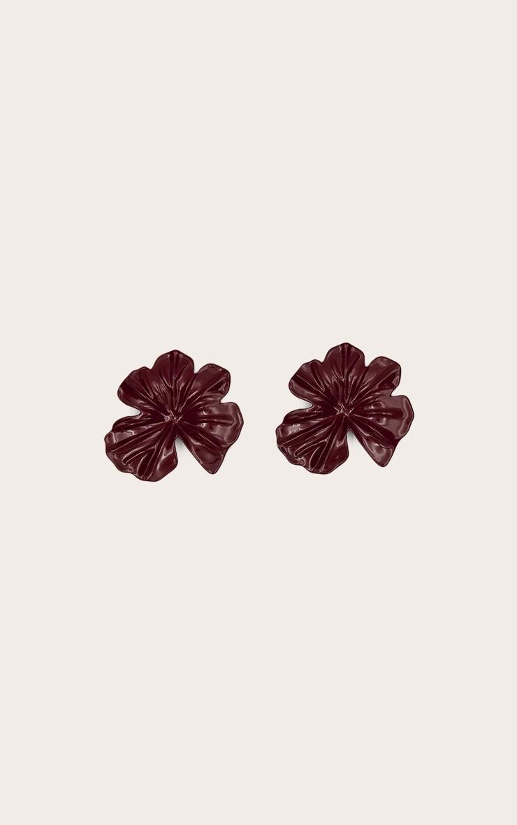 Burgundy Flower Statement Stud Earrings Product Image