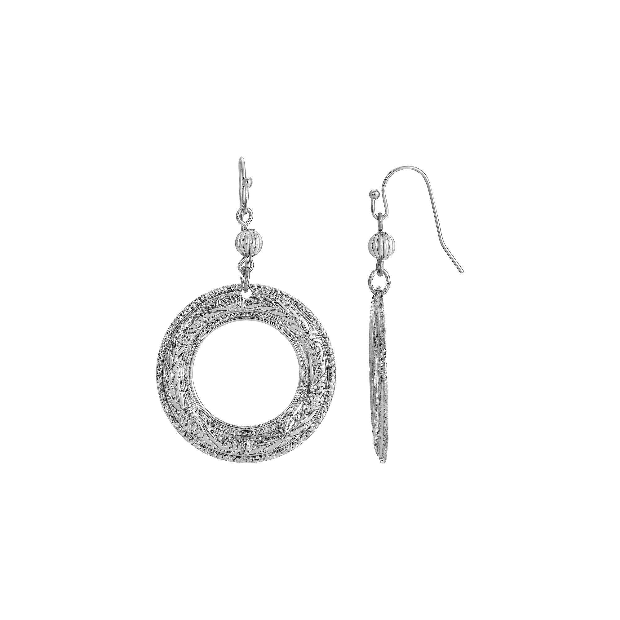 1928 Silver Tone Round Hoop Earrings, Womens Product Image