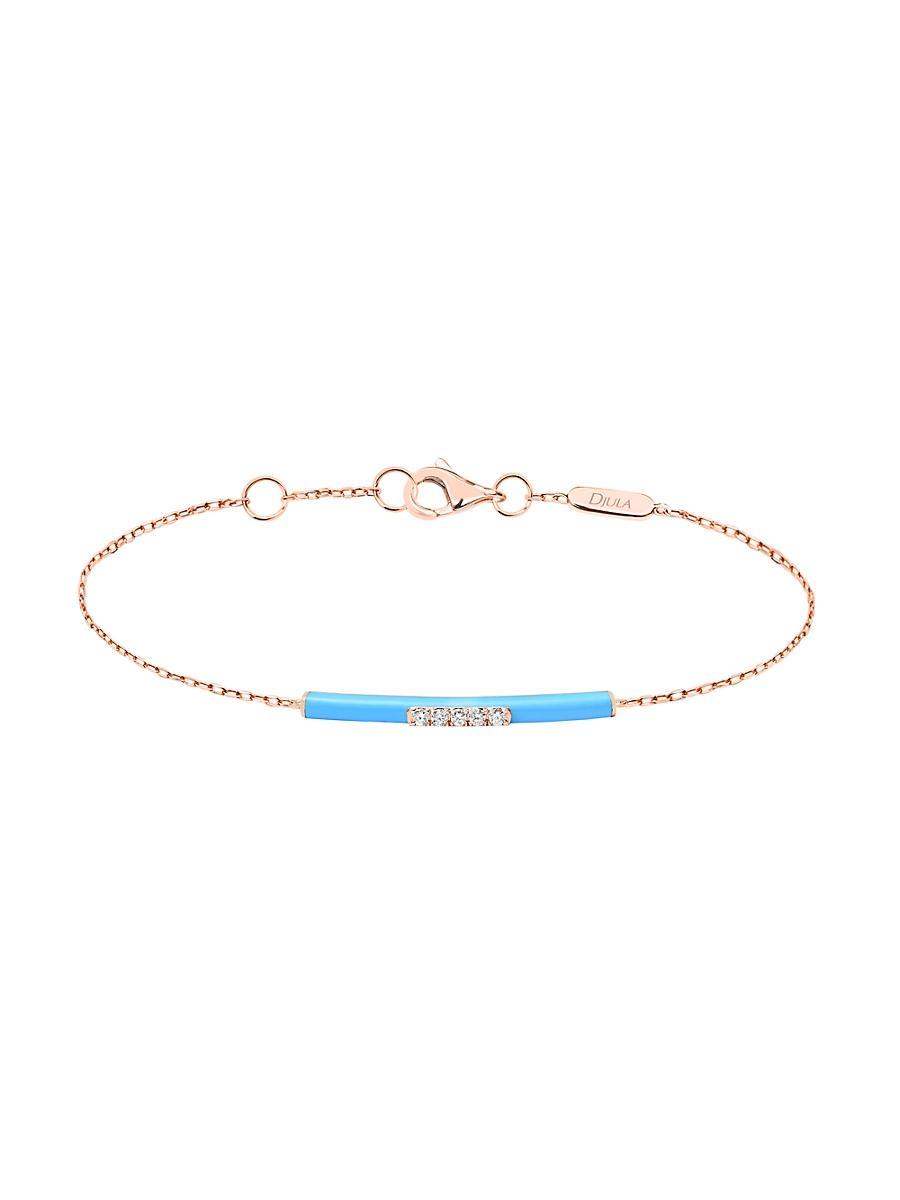 Womens Marbella 14K Rose Gold, Light Blue Enamel, & Diamond Bar Charm Bracelet Product Image