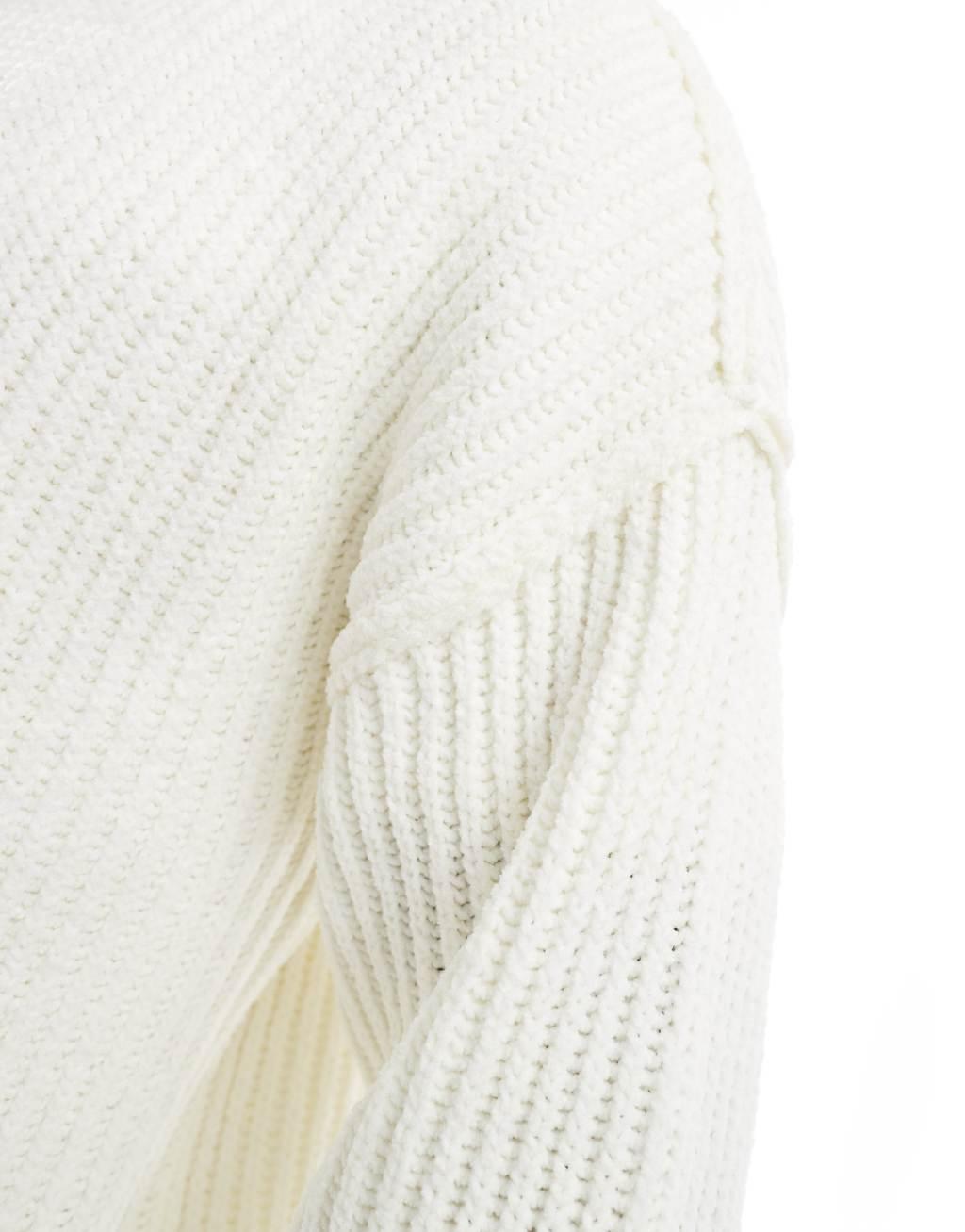 ASOS DESIGN relaxed knit chenille crew neck rib knit sweater in cream Product Image