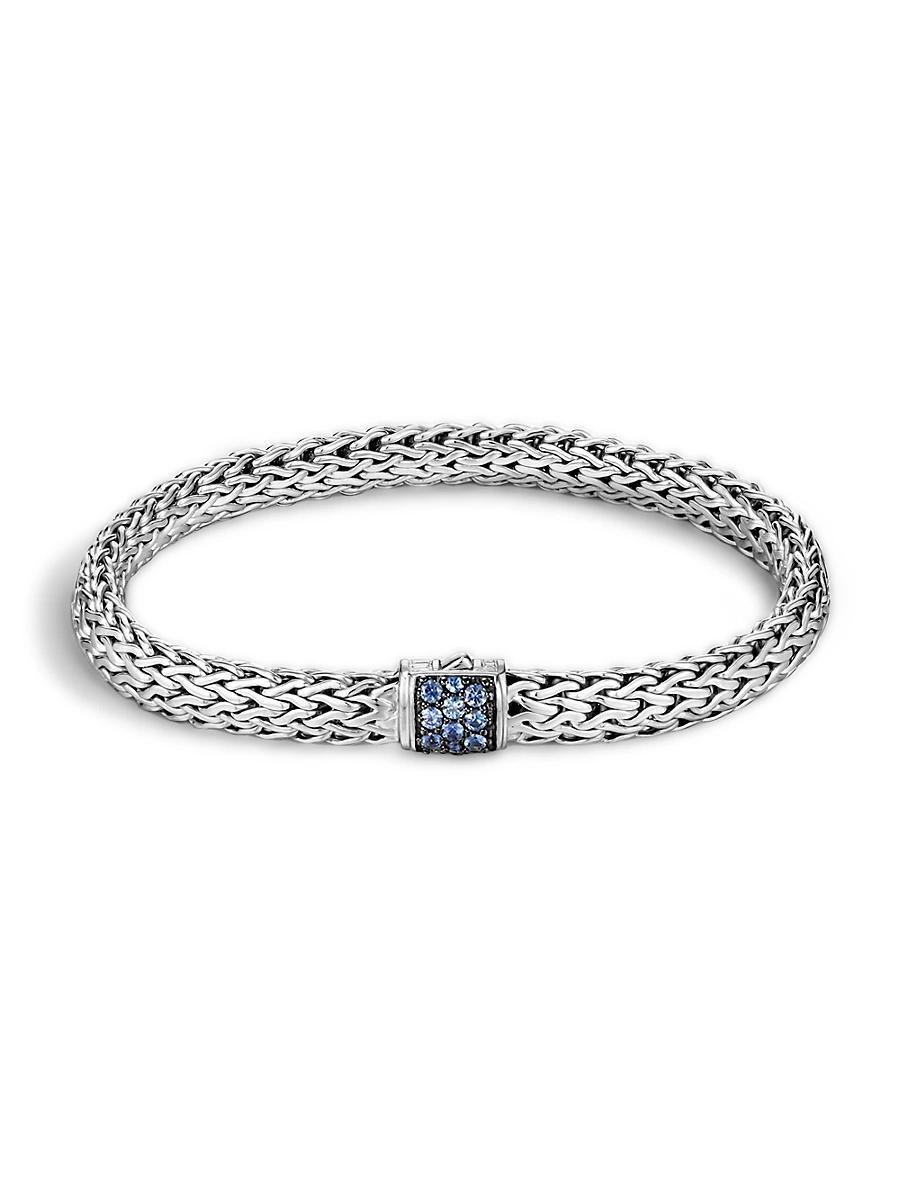 Womens Classic Chain Sterling Silver & Blue Sapphire Reversible Bracelet Product Image