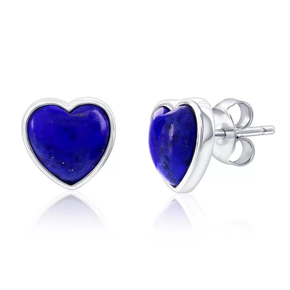 Sterling Silver Gemstone Heart Dangle Earrings, Women's, Lapis Product Image