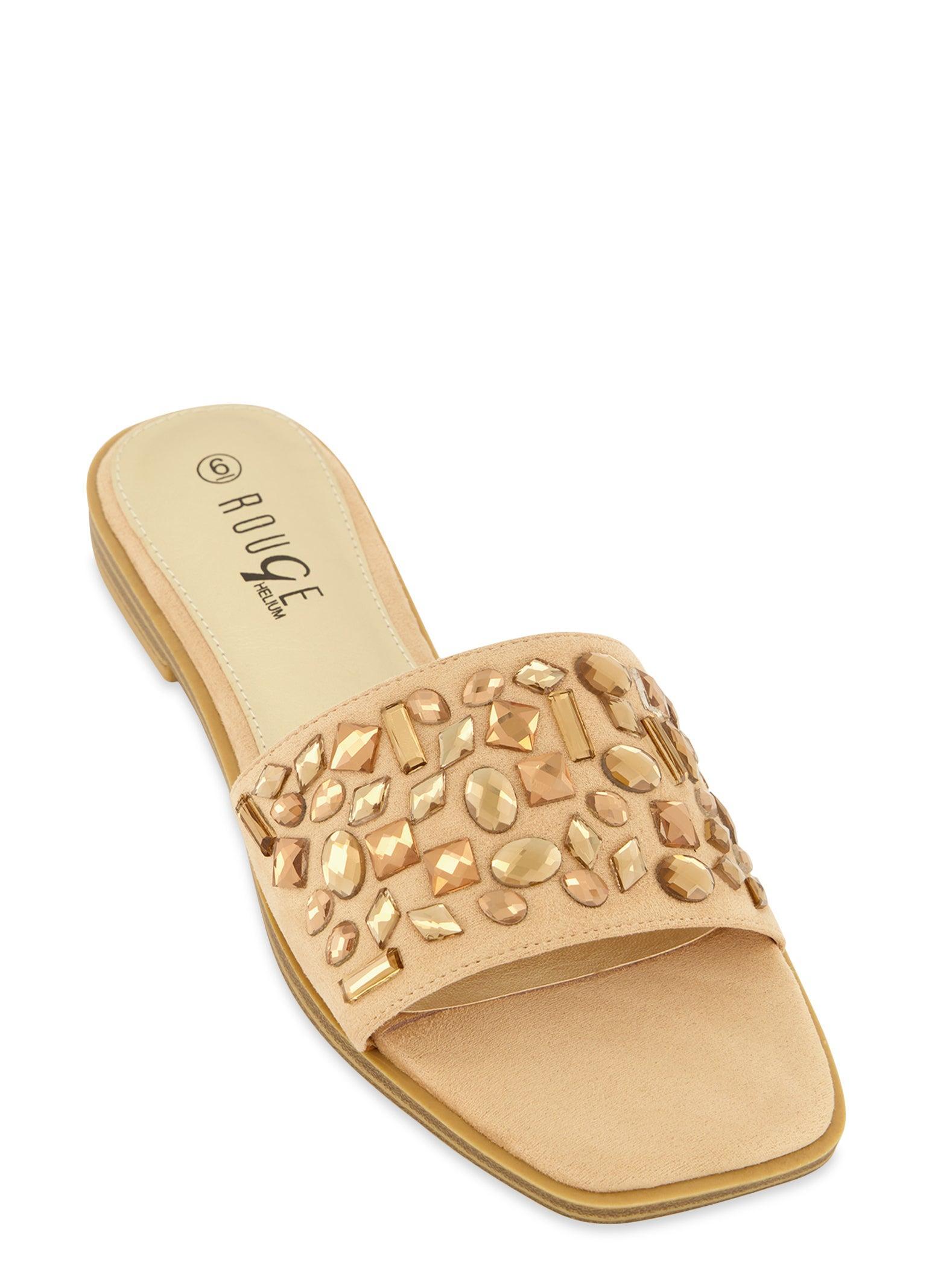 Womens Gemstone Band Square Toe Slide Sandals Product Image