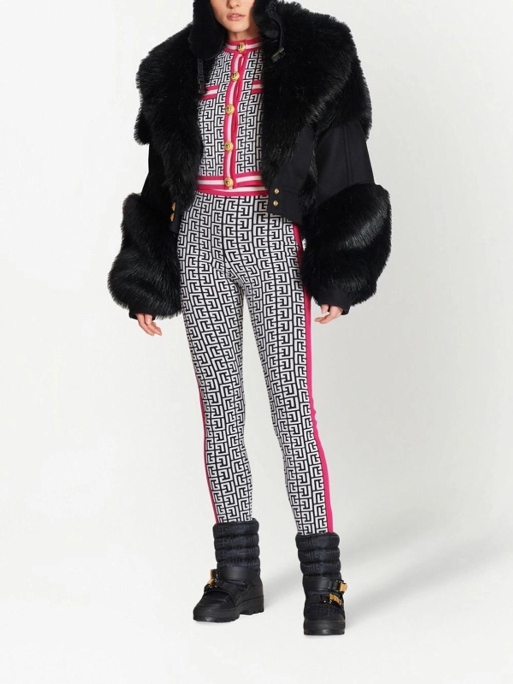 Side-stripe Monogram Knit Leggings In Noir Blanc Fuchsia Product Image