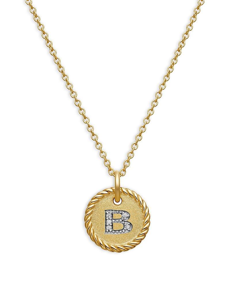 David Yurman Cable Collectibles Initial Pendant with Diamonds in Gold on Chain, 16-18 Product Image