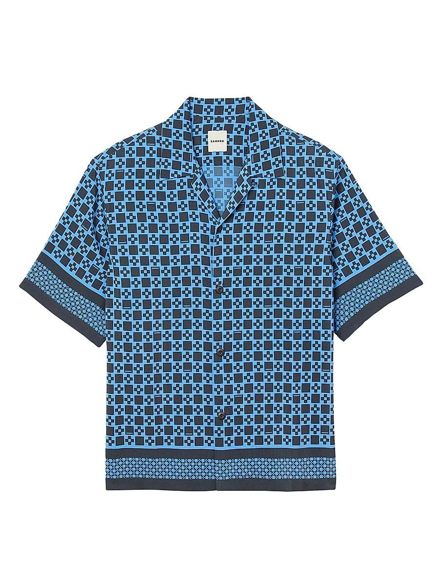Mens Square Cross Motif Flowing Blouse Shirt Product Image