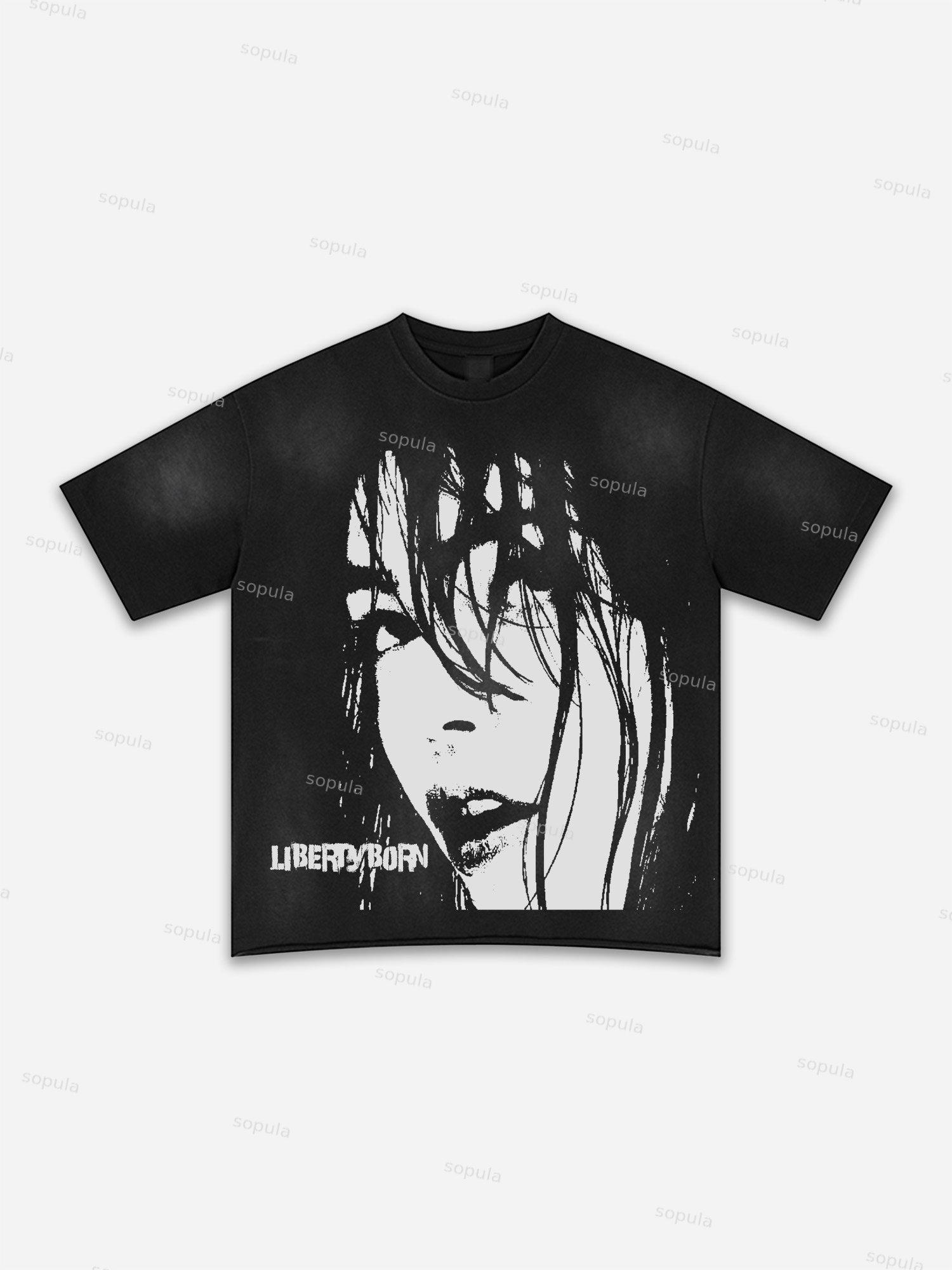 Lips Graphic Print Washed T-shirt Product Image
