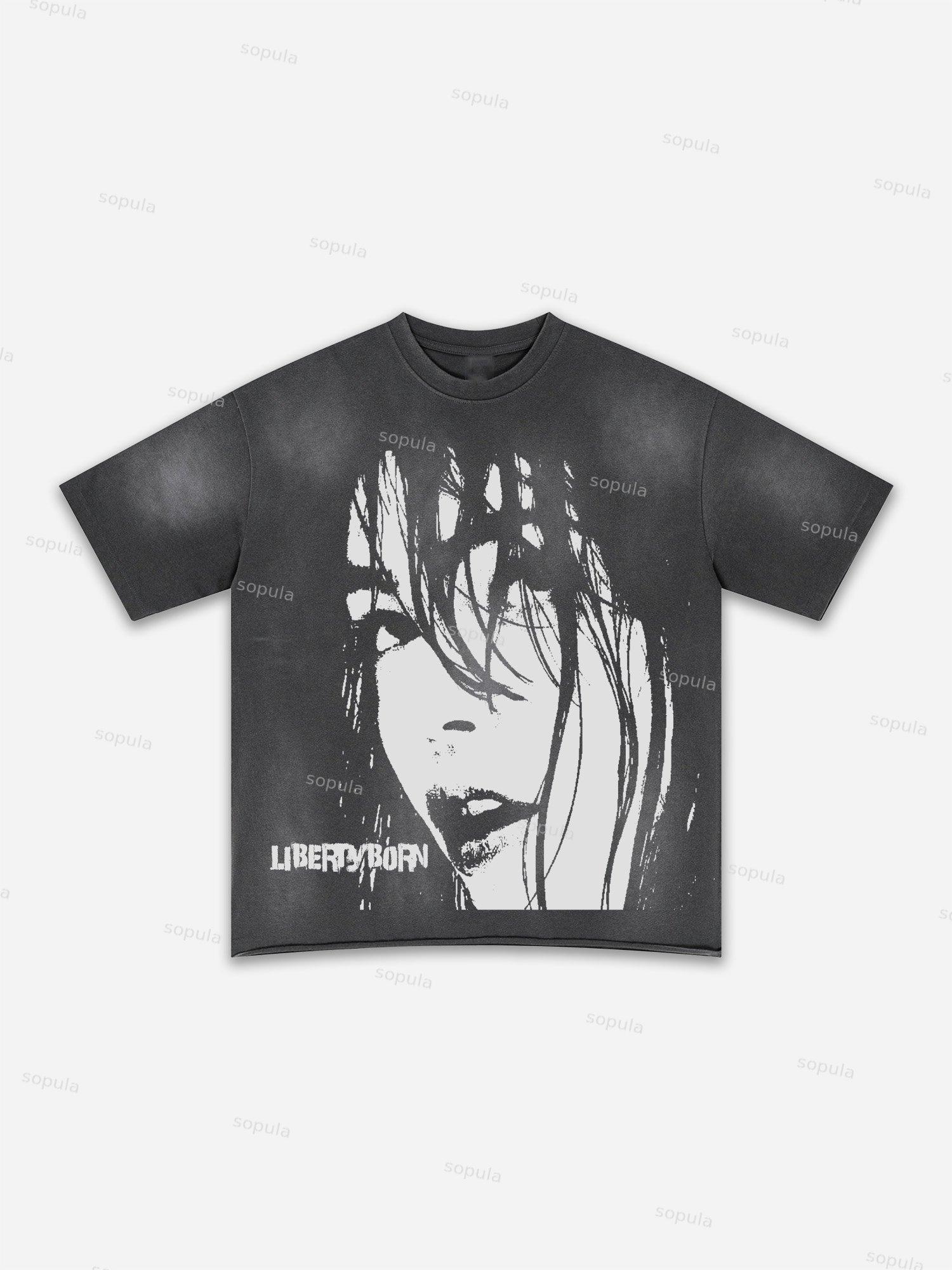 Lips Graphic Print Washed T-shirt Product Image