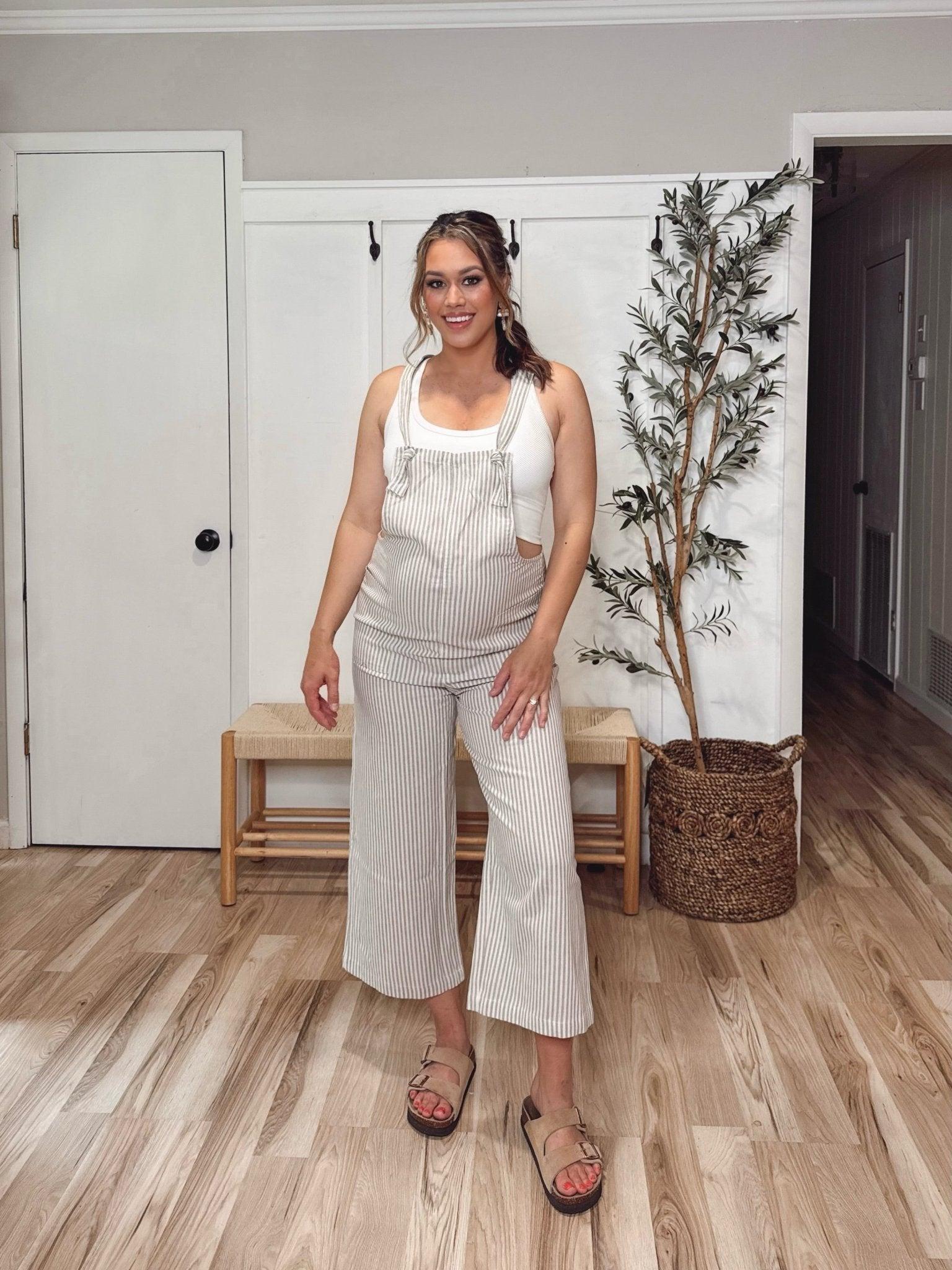 Taupe Stripe Linen Jumpsuit Product Image