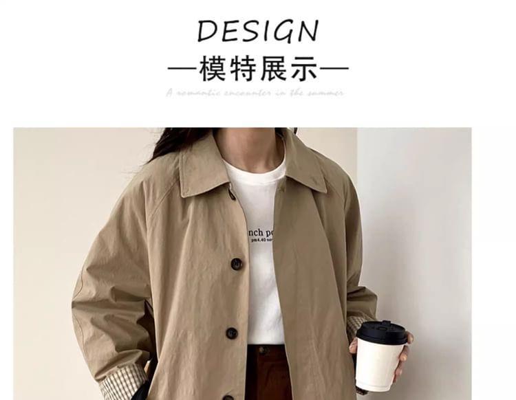 Collared Plain Button Trench Jacket Product Image