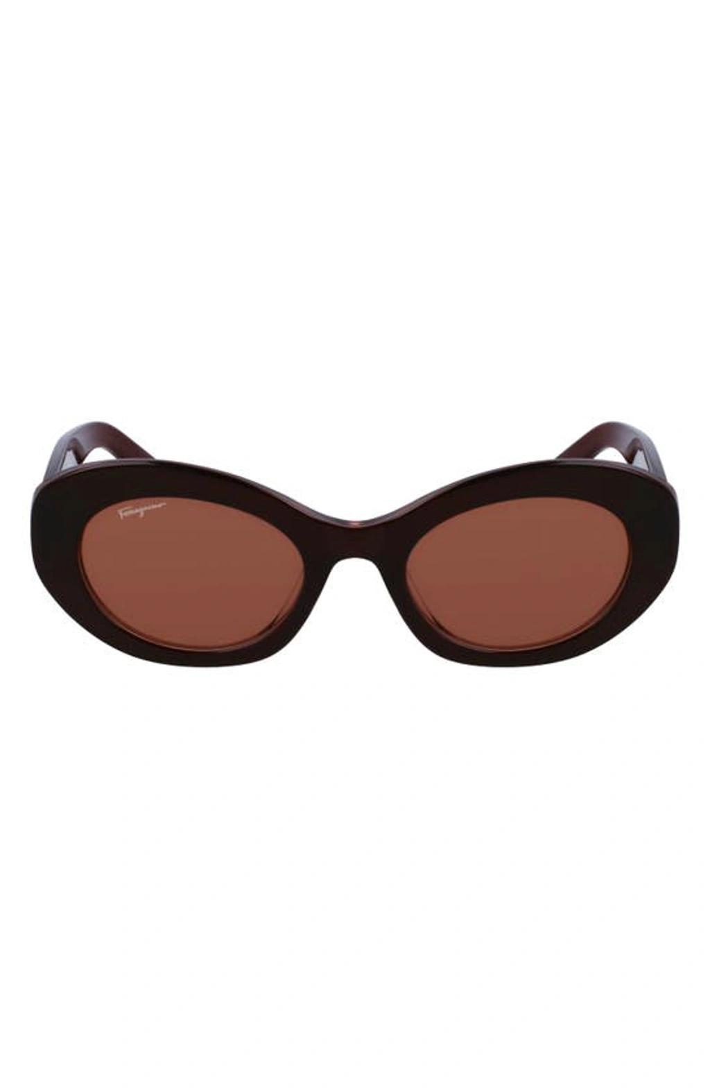 FERRAGAMO 53mm Polarized Oval Sunglasses In Brown/brown Solid Product Image