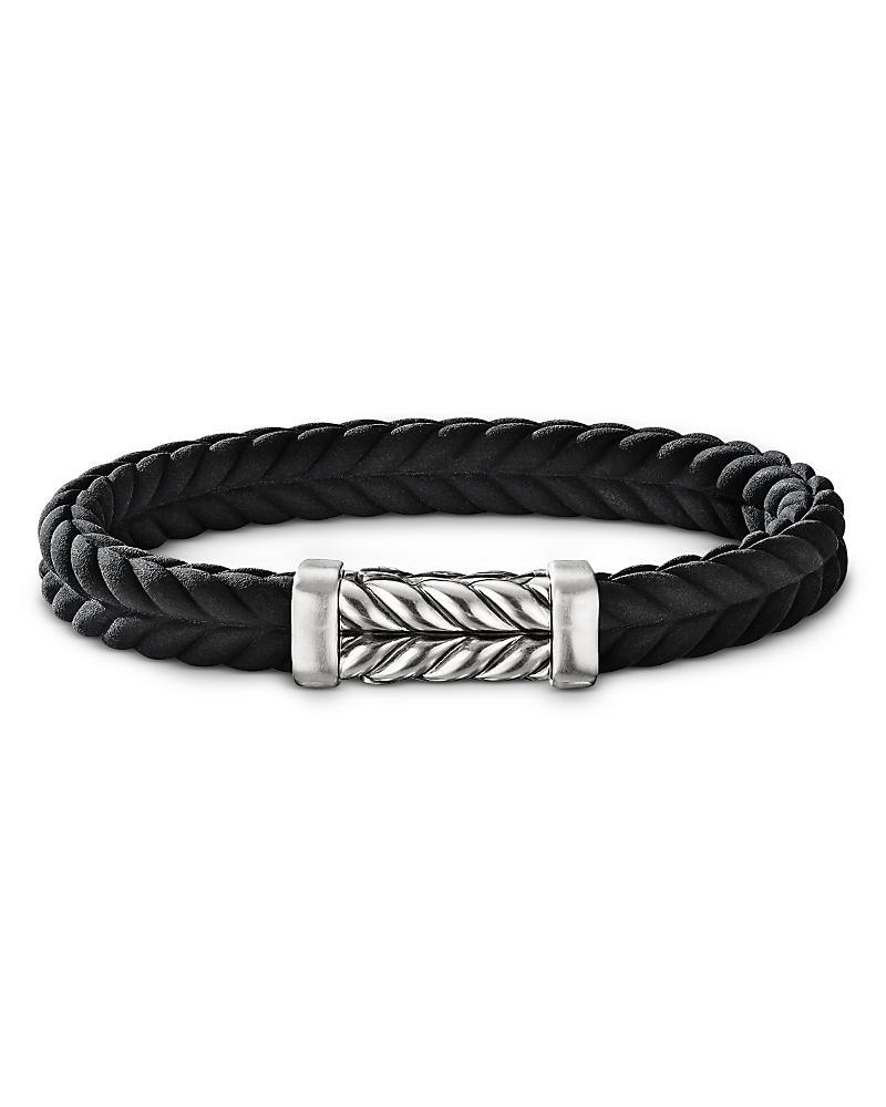 Mens Chevron Bracelet in Black Rubber with Sterling Silver, 9mm Product Image