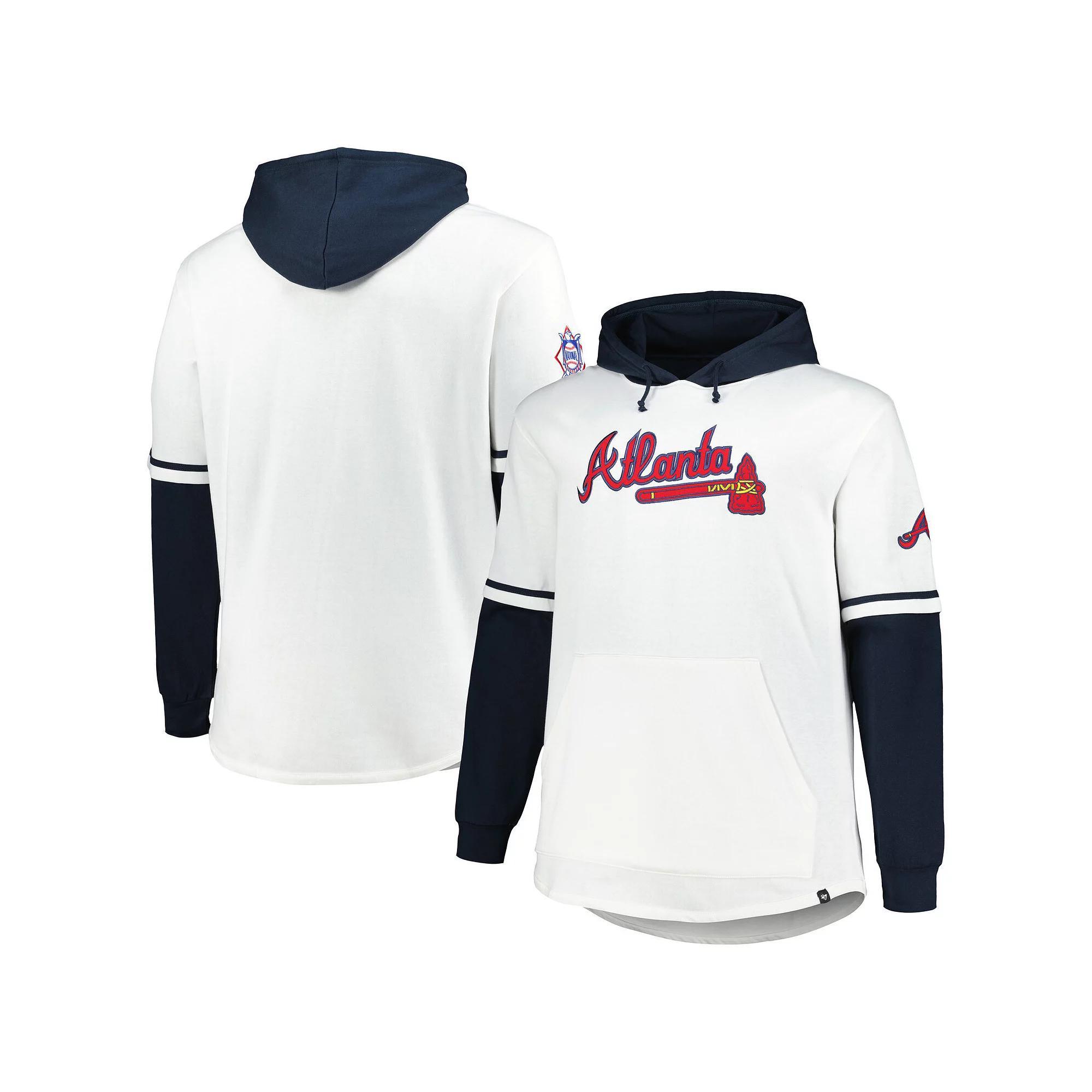Men's '47 White/Navy Atlanta Braves Big & Tall Trifecta Shortstop Pullover Hoodie, Size: 2XLT Product Image