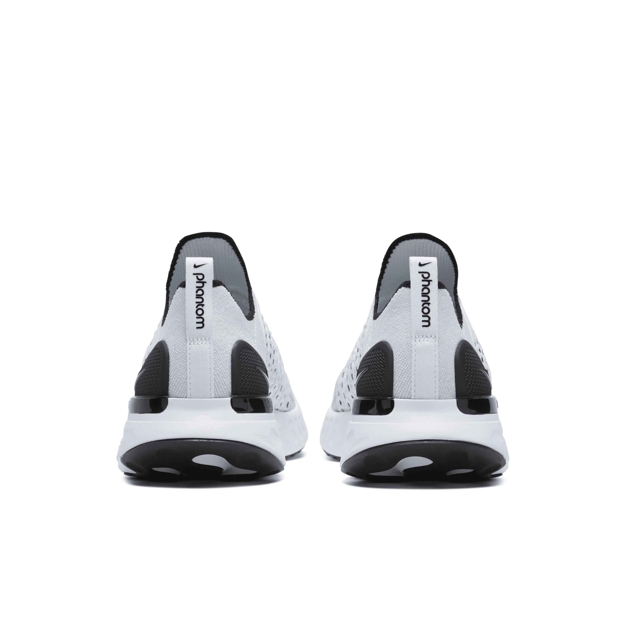 Nike Mens React Phantom Run Flyknit 2 Running Shoes in True White/Black/Pure Platinum Product Image