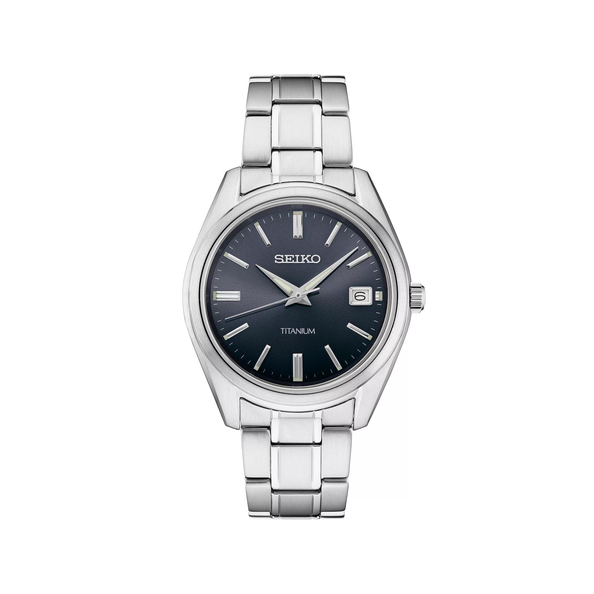 Seiko Men's Essential Titanium Watch-SUR375, Size: Large, Silver Black Product Image