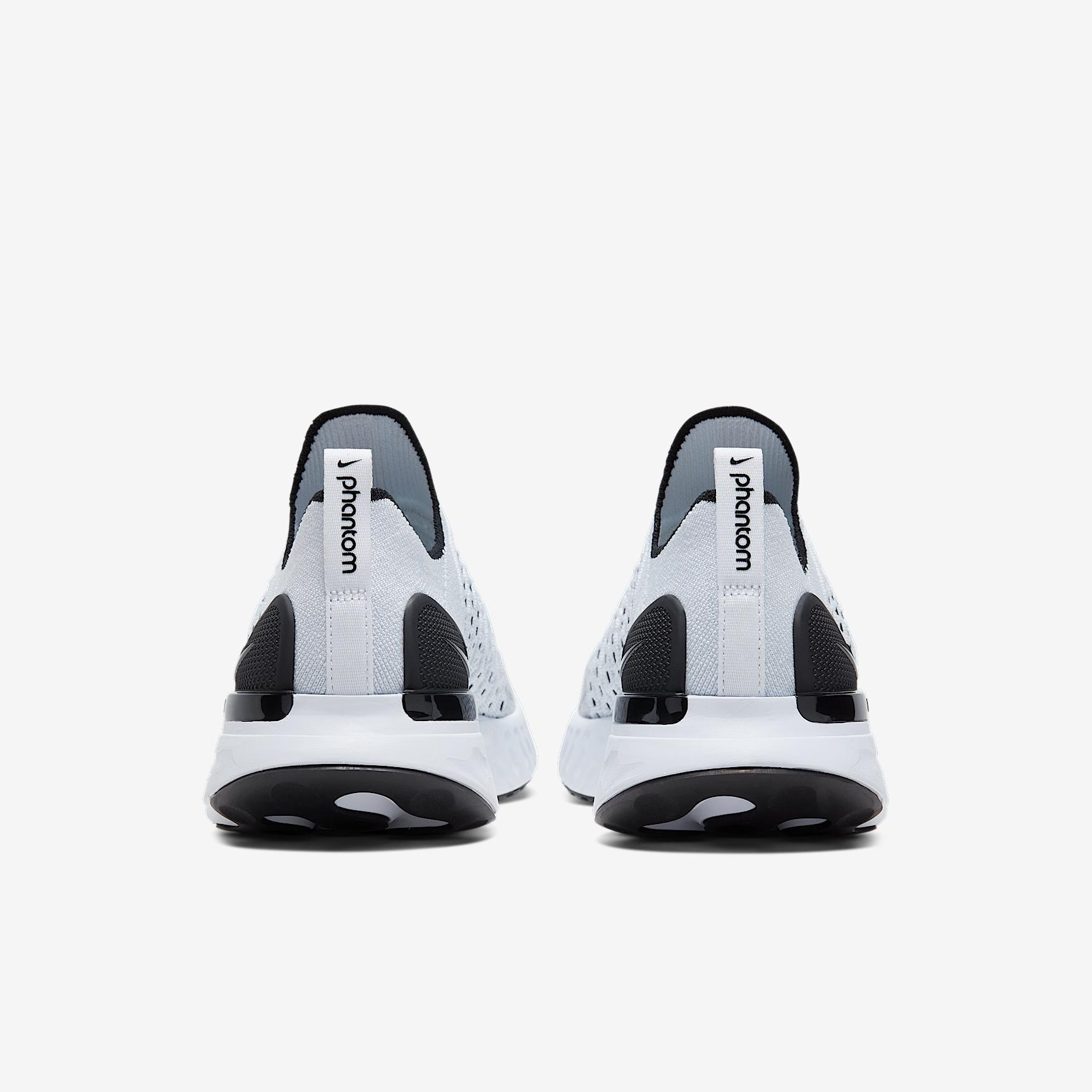 Nike Mens React Phantom Run Flyknit 2 Running Shoes in True White/Black/Pure Platinum Product Image