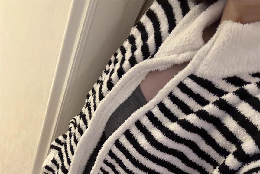 Pajama Set: Striped Zip-Up Jacket + Pants Product Image