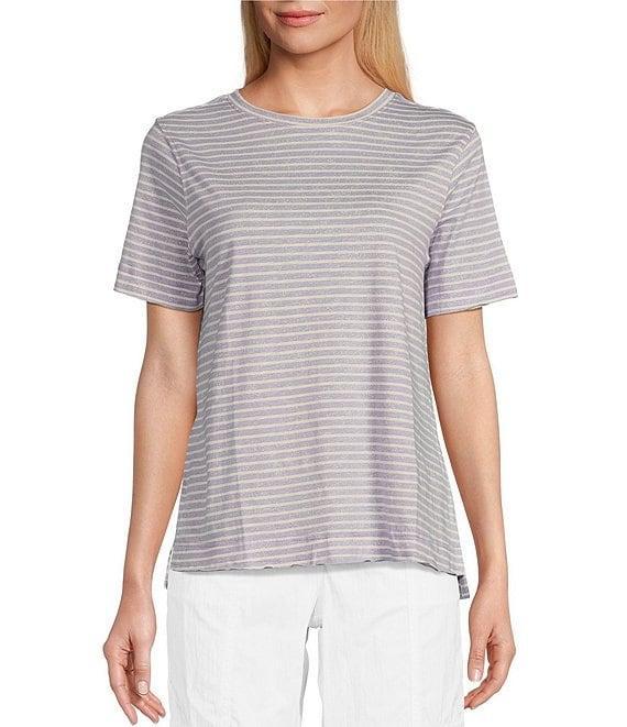 Westbound Lilac Speckled Stripe Short Sleeve Crew Neck Top Product Image