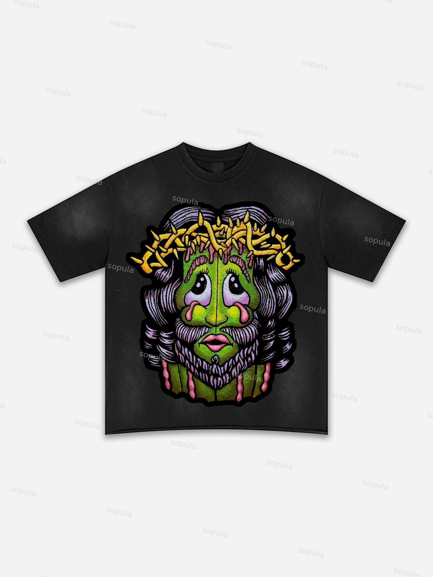 Lips Graphic Print Washed T-shirt Product Image