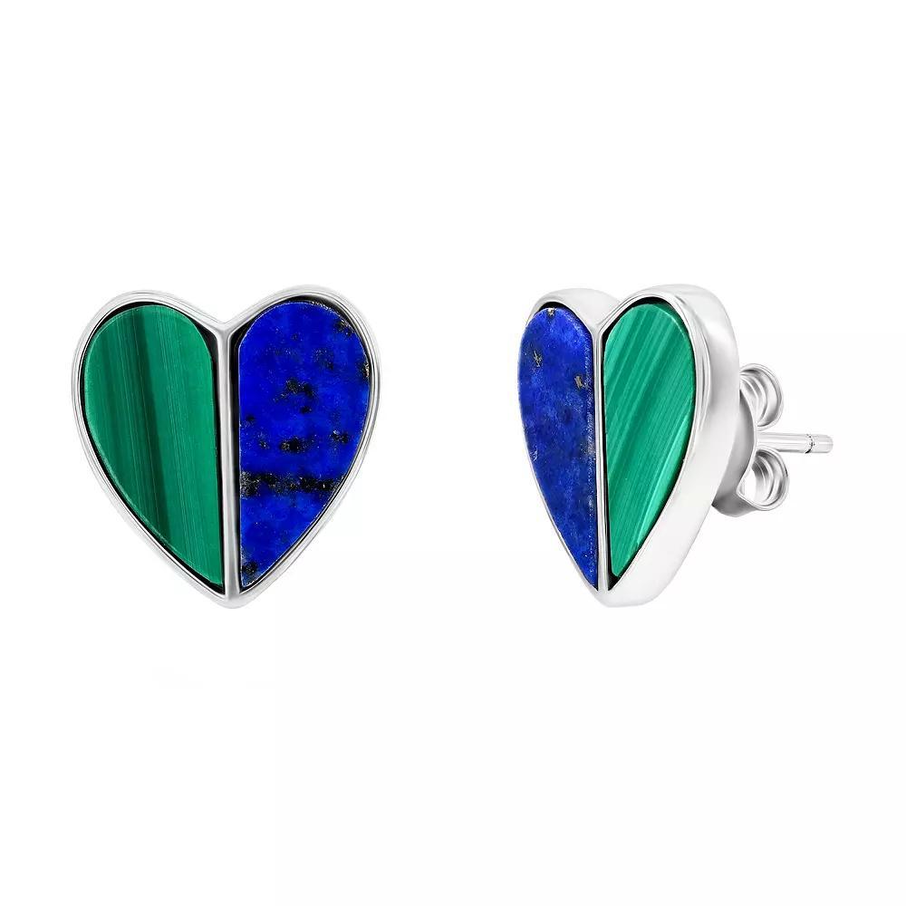 Nautica Rocks Sterling Silver Malachite and Lapis Heart Stud Earrings, Women's Product Image