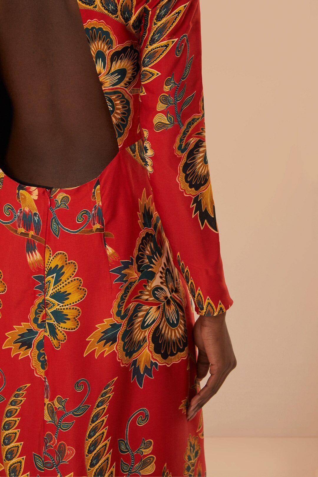 Red Maxi Floral Cutout LENZING ECOVERO Viscose Midi Dress, MAXI FLORAL RED / S Product Image
