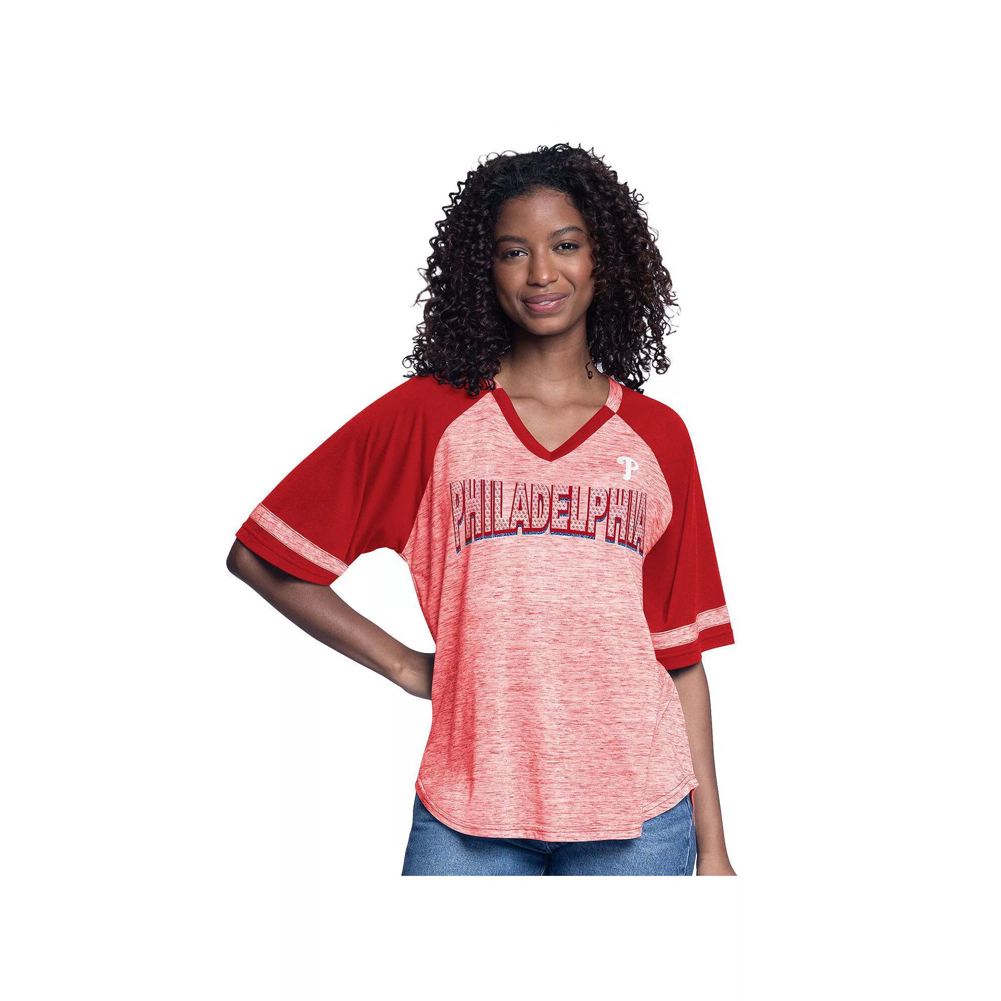 Women's G-III 4Her by Carl Banks  Red Philadelphia Phillies Hall of Fame Raglan Oversized Half-Sleeve Top, Size: Small Product Image