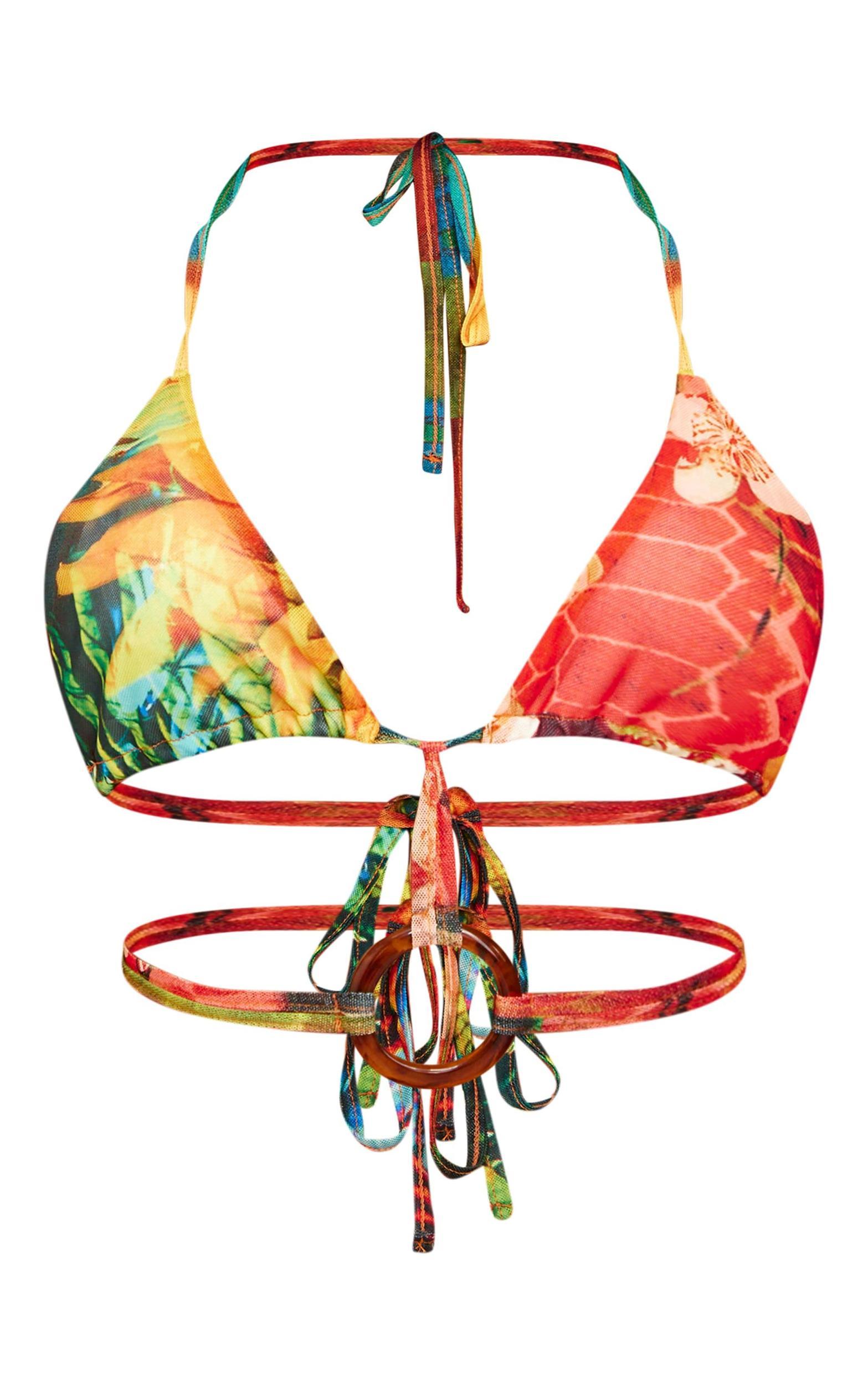 Multi Ring Detail Printed Mesh Bralet Top Product Image